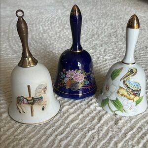Bundle of Three Decorative Bells with Floral and Animal Designs